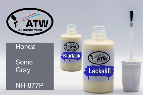 Honda, Sonic Gray, NH-877P: 20ml Lackstift + 20ml Klarlack - Set, von ATW Autoteile West.